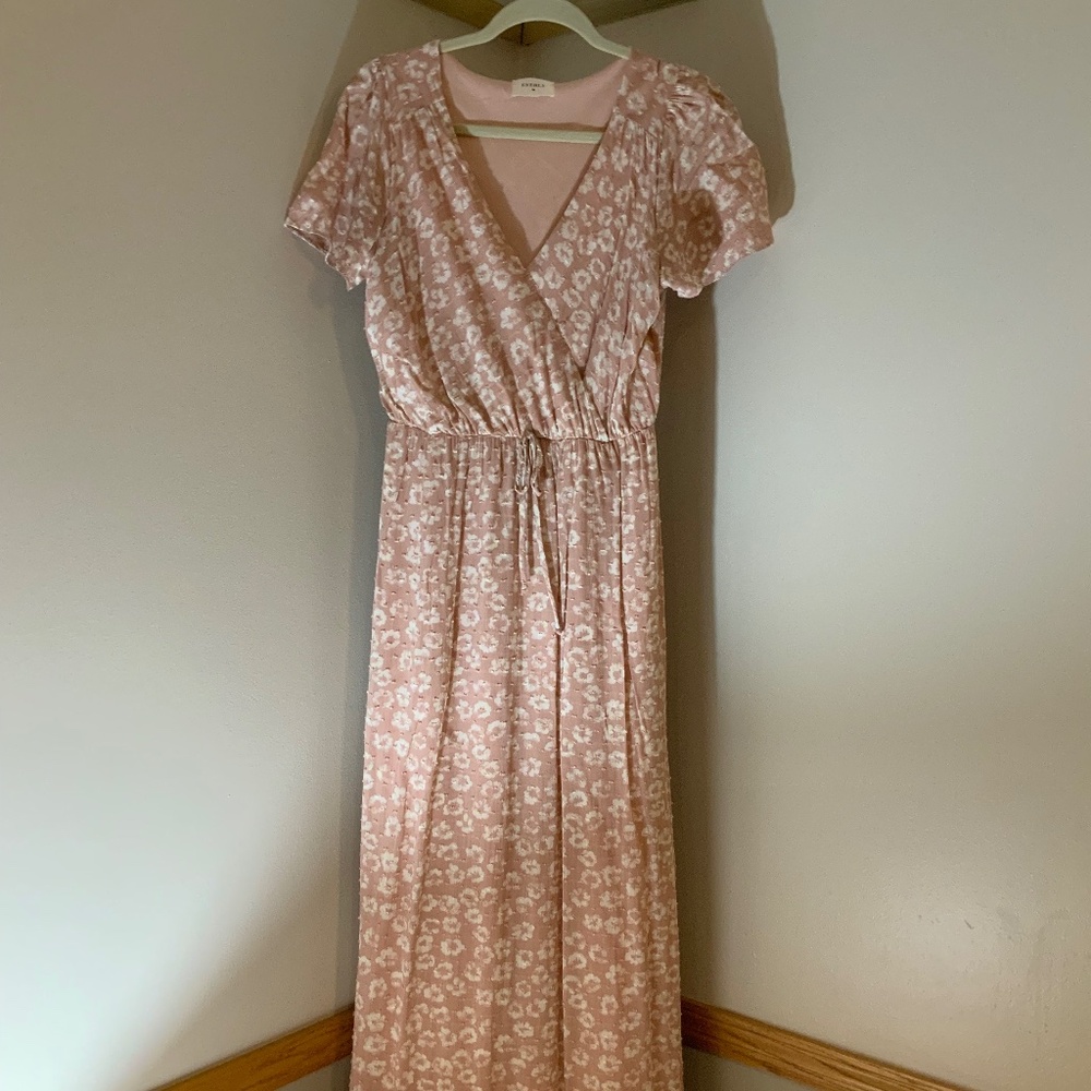 Everly Pink White M Maxi Dress Floral Feminine Floral Coastal Cottagecore